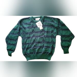 London Fog Towne Men's Green & Blue Striped Sweater Size Large New